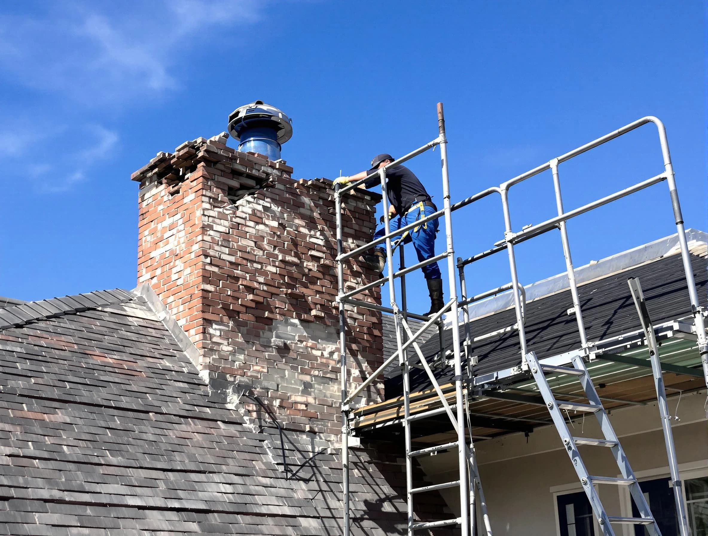 Rebuilding a chimney structure by Monessen Chimney Sweep in Monessen, PA