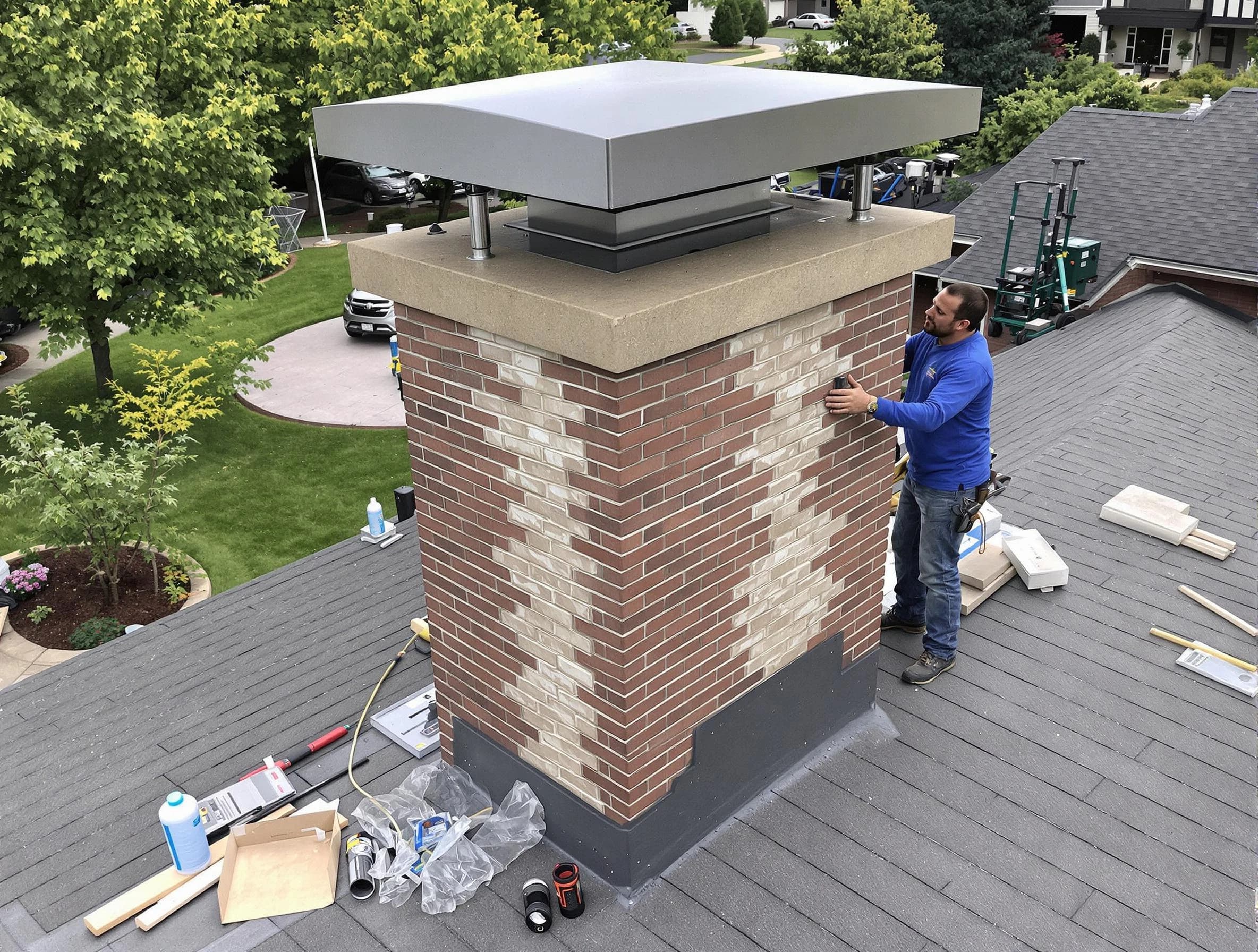 Monessen Chimney Sweep team working on a custom chimney remodel in Monessen, PA