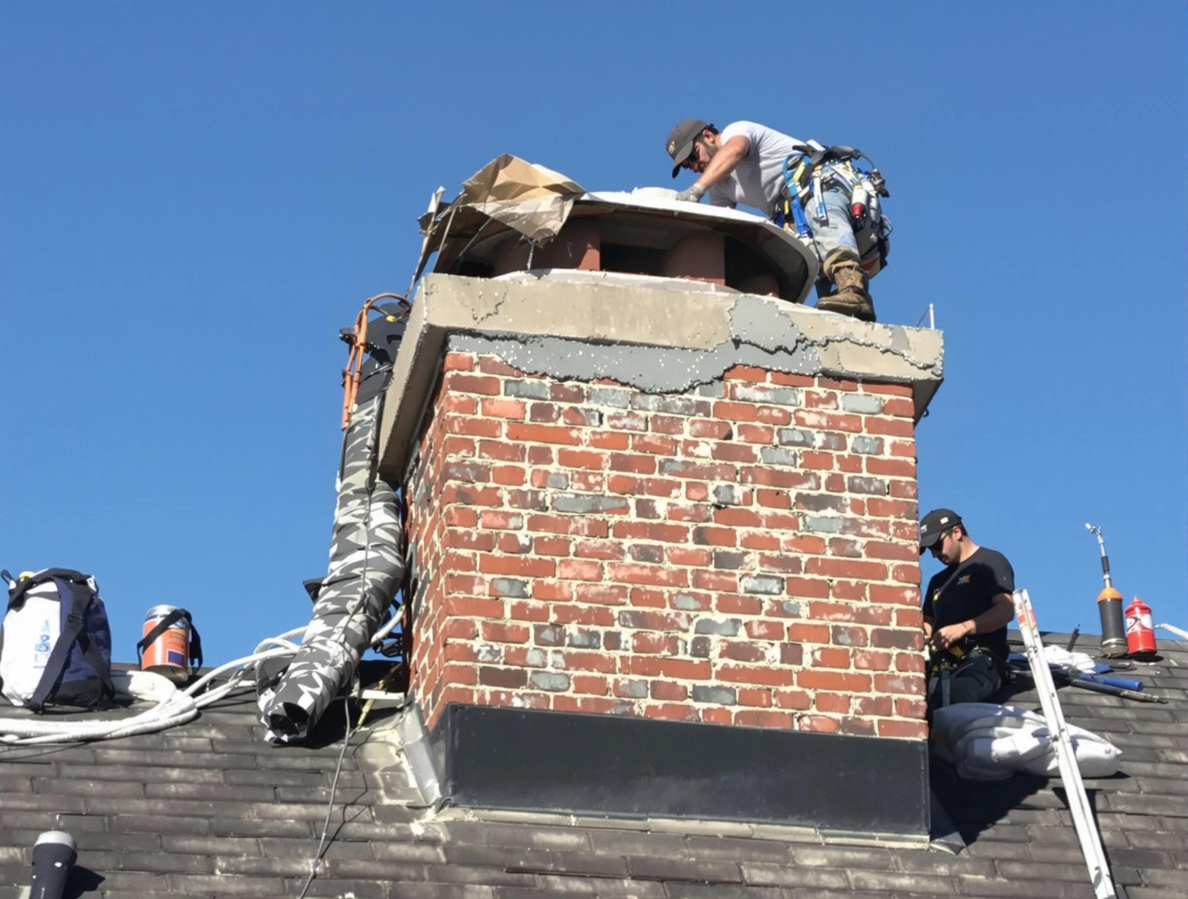 Monessen Chimney Sweep installing a custom chimney crown in Monessen, PA